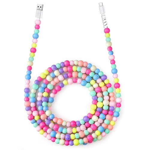 Aolcev USB C Cable 66W Fast USB A to USB C Charging Cord 6.6FT Cute Beaded USB Type C Charger Cord Phone Charger Cable for iPhone 17 16 Pro Max 15 Pro Max Plus Galaxy S25 S24 S23 S22 Multicolored