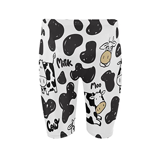 Mens Swim Jammers Cow Funny Black and White Quick Dry Athletic Swimsuit