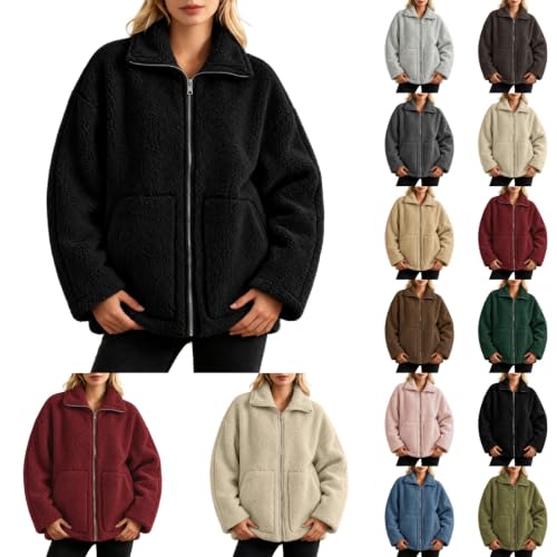 Fuzzy Fleece Jacket Women Full Zip Collar Neck Winter Sherpa Warm Coats - image 1