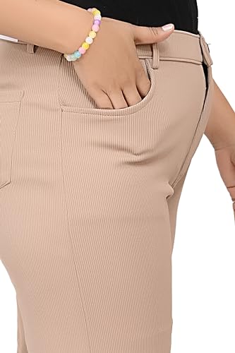 Image of Women's Wide Leg 4-Way Stretch Stripped Business Casual Pants Flexi Waist Wrinkle Resistant