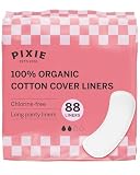 Pixie - Calzones de algodón orgánico para mujer, largos, absorbencia ligera y ultrafina, a prueba de fugas, hipoalergénicos y sin perfume, compostables, 88 unidades