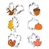 6 PCS Fall Thanksgiving Cookie Cutters Set - Pumpkin, Turkey, Maple Leaf, Oak Leaf, Squirrel &...