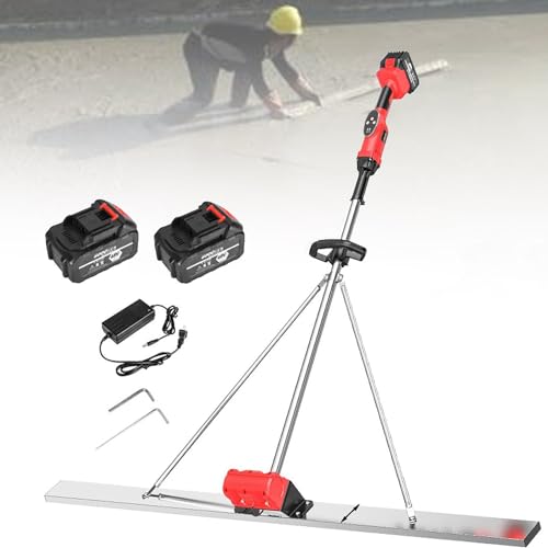GEJLELDS Outil de Travail pour Chape de Surface en béton avec grattoir électrique – Machine de nivellement du béton – Règle de nivellement vibrante pour Sol en béton et Ciment,2*Battery