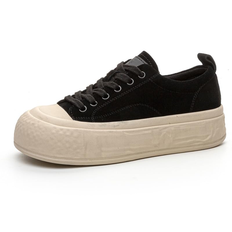 Cute Platform Sneakers for Women Retro Round Toe Low Top Casual Tennis Skate Walking Shoes Chunky Lace Up Sneakers