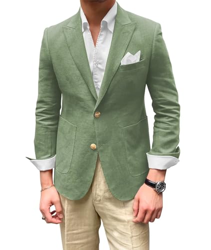 Mens Blazer Linen Jackets for Men Lightweight Slim Fit Blazer Sport Coats Formal Wedding