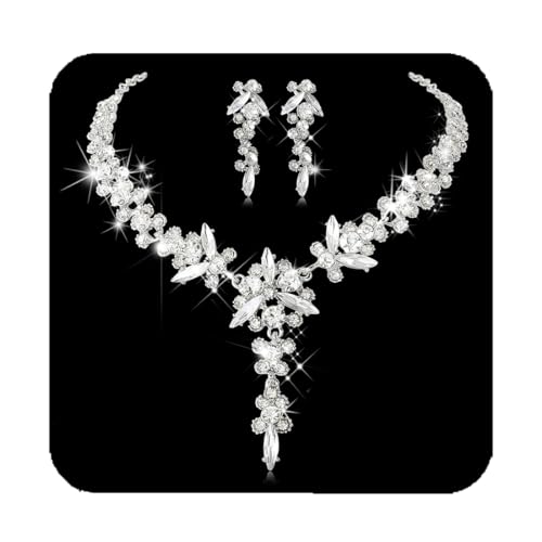 Unicra Bride Necklace Earrings Set Crystal Bridal Wedding Jewelry Sets Rhinestone Choker Necklace Prom Costume Jewelry for Women and Brides
