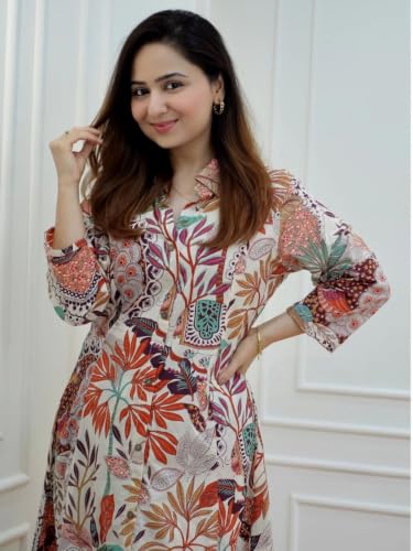 Image of GRECIILOOKS Co ord set for women stylish | Anarkali Kurta-Set - Viscose Printed Kurta & Straight Pant | kurtis| Festive Indian Traditional Outfit Dress for Functions & Puja | Trendy Travel & Streetwear Look for Woman | 3 /4 Half Sleeve