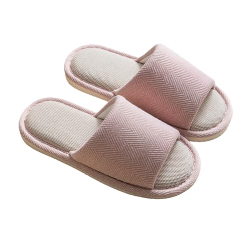 HFBAOEGU Women Cotton Linen Solid Slippers Home Non-Slip EVA Sole Soft Fabric Indoor House And Bedroom Men Japanese Style Lover Shoes Comfort All-Season Breathable Slip-On Slides