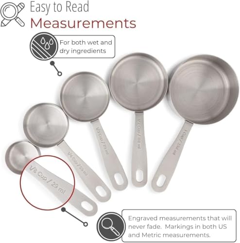 Image of INKULTURE Stainless Steel Measuring Cups & Spoons -10 Piece Heavy Duty Measuring Cups & Spoons Set for Dry Foods, Spices or Liquids