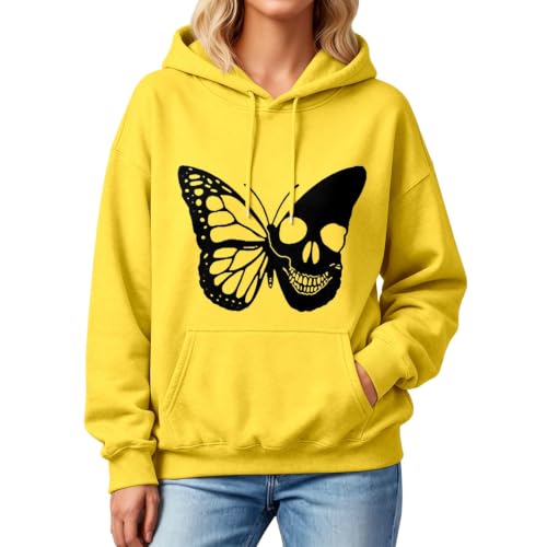 Générique Sweat à Capuche imprimé, Coupe décontractée, Manches Longues, Pull-Over, Style Streetwear Automne, Haut (Yellow, M)