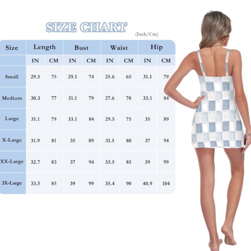Maillot de bain une pièce bleu carreaux femme piscine jupe amovible - 4