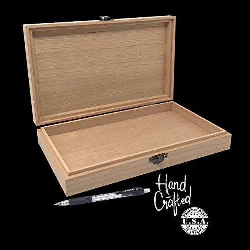 Unfinished Wood Box with Hinges & Latch-10 x 6 x 2 Great for DIY Projects, Home Decor, Storage Case, Small Jewelry Box