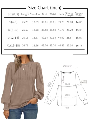 Womens Long Sleeve Shirts 2025 Dressy Fall Fashion Casual Tops Pleated Business Outfits Trendy Blouses with Smocked Cuffs2