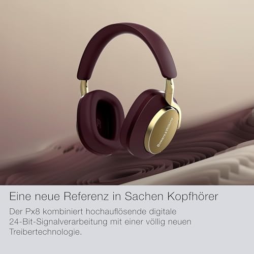 Bowers & Wilkins PX8 Flaggschiff-Over-Ear-Kopfhörer mit Geräuschunterdrückung, kabellos, Bluetooth 5.0 und Schnellladung, 30 Stunden hochauflösende Wiedergabe und integriertes Mikrofon, Burgunderrot – Bild 4