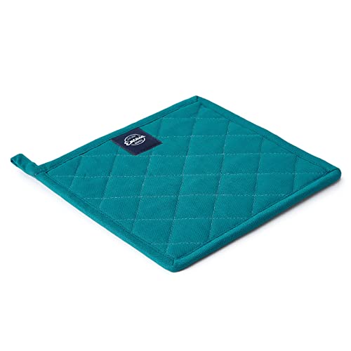 Image of Encasa XO Heat Resistant Cotton Pot Holders with Hanging Loop - Set of 2 - Azul Blue - Multipurpose Quilted Everyday Hot Pad for Kitchen, Camping, BBQ & Microwave - 21 cm