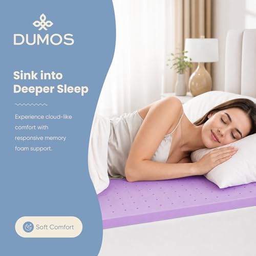 Image of DUMOS 2 Inch Cooling Memory Foam Mattress Topper Full, Gel Ventilated Soft Pressure Relief Mattress Pad, Breathable Bed Topper for Bedroom, RV, Camper and Sleeper Sofa, CertiPUR-US Certified, Purple