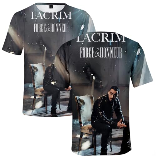 Lacrim T-shirt col rond à manches courtes 3D pour homme et femme Impression décontractée Harajuku Tour Hip Hop Streetwear, Hl13013, L