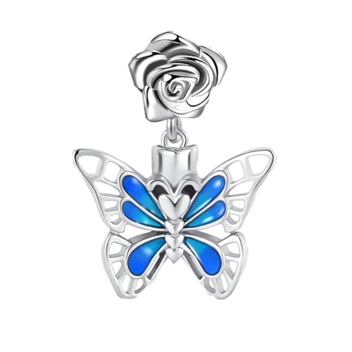 Image of NanMuc Enamel Blue Butterfly Charm for Pandora Bracelet Rose Flower Dangle Bead for Women Necklace