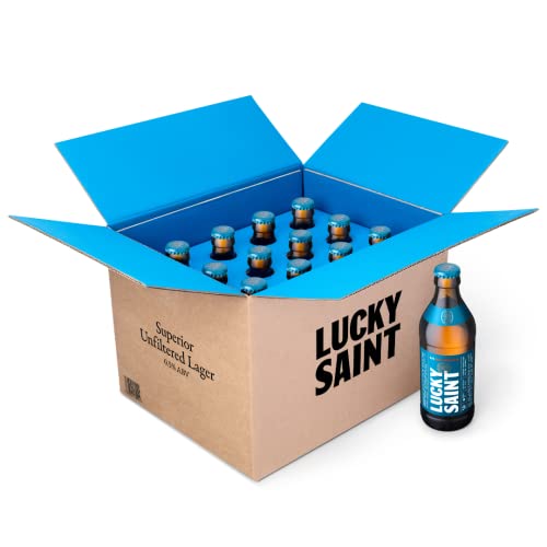 LUCKY-SAINT-Alcohol-Free-Beer-Case-of-12-x-330ml-05-Bottles-Vegan-53-Calories-per-Lager-4-Natural-Ingredients-Pilsner-Malt-Hallertau-Hops-Water-Yeast-Non-Alcoholic-Gifts-Hampers