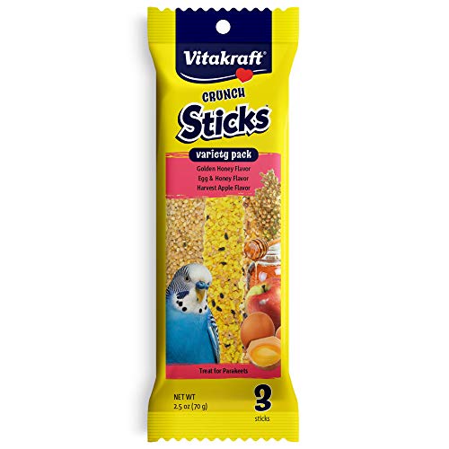 Vitakraft Crunch Sticks Parakeet Treat – Honey, Egg, and Apple- Pet Bird Treat Toy – Variety Pack, 2.5 oz
