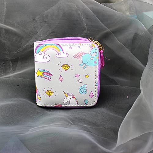 timlee Unicorn Wallet Cute Rainbow Unicorn Design Short Wallets for Girls Women with Tassels (Grey unicorn 0115)4