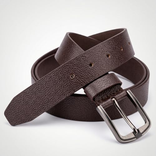 Image of Genuine Leather Belt for Men - Premium Formal & Casual Belt with Metal Buckle - Durable Adjustable Waist Belt for Jeans, Trousers & Office Wear