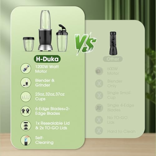 Image of H-Duka Countertop Blenders for Kitchen 25000RPM Personal Blender for Shakes and Smoothies with 37oz 32oz 23oz Portable Cups, Smoothie Blender for Ice Crushing, Frozen Drinks, Milkshake, Juice, Nuts
