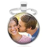 KT-Schmuckdesign Schlüsselanhänger mit Foto - 25mm Cabochon, Anhänger mit Wunsch-Foto - Individuell Geschenkidee Anhänger Personalisiert versilberte Fassung Partneranhänger