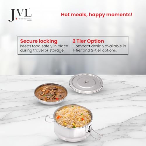 Image of JVL Stainless Steel 2 Tier Lunch Box (Round, Small)