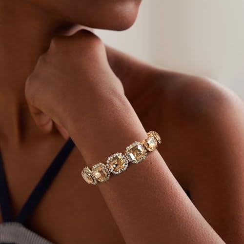 BriLove Women's Wedding Bridal Multi Emerald Cut Crystal Open Bangle Stretch Bracelet2