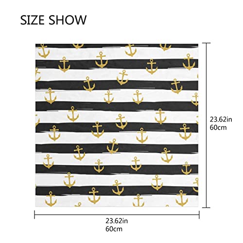 OTVEE Gold Anchor Black Striped Head Scarf for Women, 23.6 inch Silk Like Square Hair Scarf Kerchief Bandana2