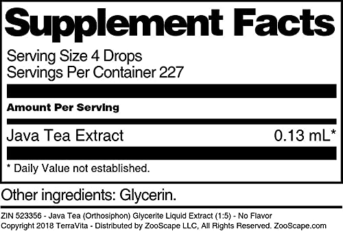 Miniatura 3 de Java Tea (Orthosiphon) Extracto líquido de glicerita (15) - Sin sabor (1 oz, ZIN 523356)