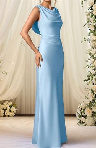 Robe d'invité de mariage longue plissée satin col bénitier anti-plis - 3