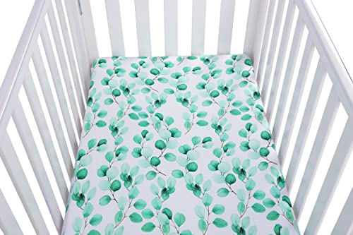 Pack N Play Sheets 2 Pack For Baby Unisex, Stretchy Jersey Knitted Portable Mini Crib Sheets Playard Mattress Cover For Baby Boys And Girls, Watercolor Green Botanical Leaf #TOP6