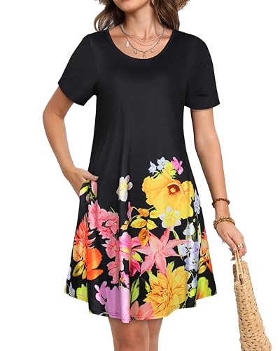 Image of JOLIGAL Summer Dresses for Women Casual Short Sleeve Sundress Scoop Neck Beach T Shirt Dress with Pockets 2026