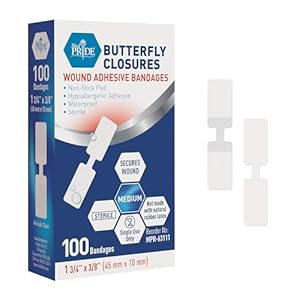 MED PRIDE Butterfly Wound Closure Strips Pack of 100 Sterile Nonstick Hypoallergenic Latex Free Bandages for Cuts and Injuries (Medium)