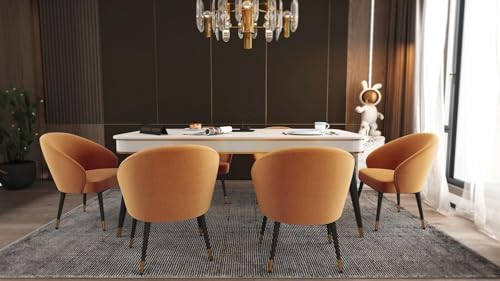 Image of WOODEN SPACE 6-Seater Wooden Dining Table Set | Nano Composite Marble Top | Solid Wood Base | Modern Dining Room Furniture with 6 Chairs (Mustard)