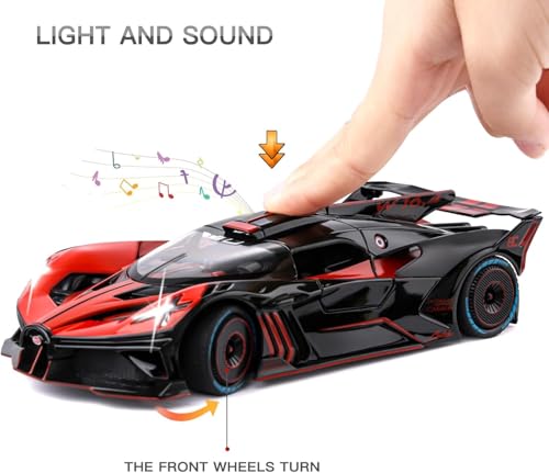 Image of 1:24 Bugatti Bolide Diecast Car Toy, Alloy Pull Back Model with Lights and Music, Realistic Toy Vehicle for Kids, Boys, Girls, Perfect Birthday (Red)