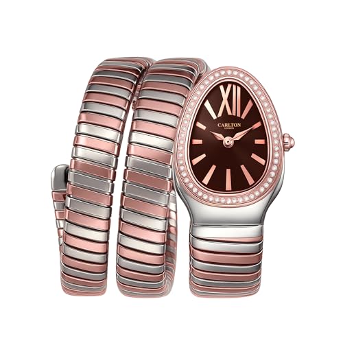 Image of Carlton London Women Charmer Analog Watch, Snake Design Bracelet, Stainless Steel Strap, Quartz Movement, 30M Water Resistant