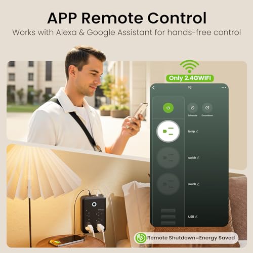 Image of GHome Smart Power Strip, 1800W /15A High Power Devices Support Surge Protector Extension Cord, 9 in 1 Smart Plugs that Works with Alexa Google Home, 2.4 GHz WiFi Wall Outlet Extender, No Hub Needed