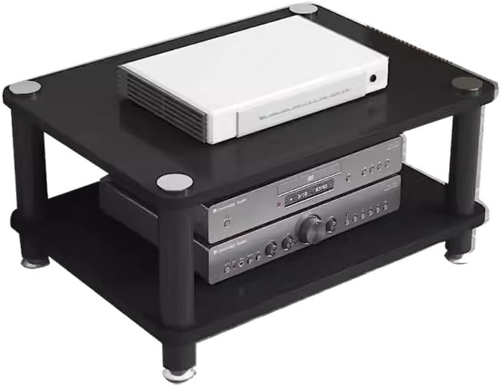 Media Storage Cabinet Rack Audio Tower, Modern Audio-Video Media Stand, 1/2/3/4-Tier Media Cabinet, Wood Stereo Cabinet(Black,2 Tier)