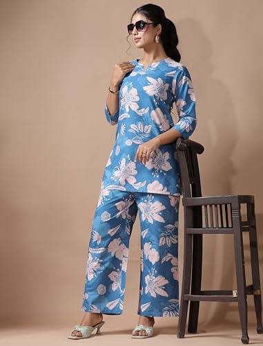 Image of Pinkmint Women's Pure Cotton Co Ord Set l Kurta Sets for Women |Kurta Sets| Printed Kurta with Pant l Stylish Pocket & 3 /4 Sleeve Women Co-ord Set (Avaiable in Plus size)