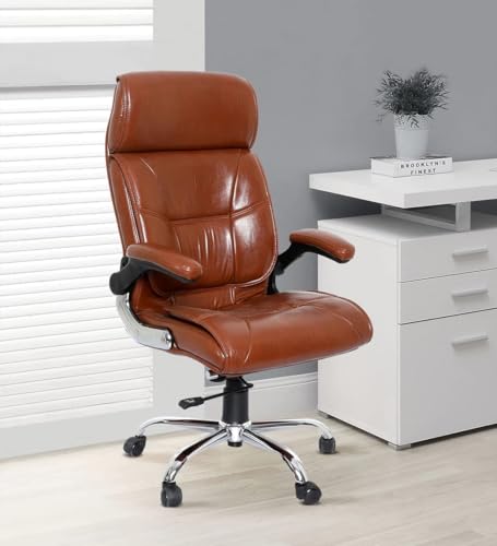 Image of Premium Leatherette Boss Office Chair | Ergonomic High-Back Revolving Chair for Home, Office, Study & Gaming | Height Adjustable Executive Chair with Chrome Base | 1 Piece (Tan)