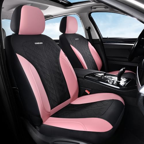 Image of Coverado Car Seat Covers 2-Pack, Luxury Front Seat Covers, Automotive Car Seat Protectors, Pink Driver Seat Covers Universal Fit for SUVs, Trucks, Sedans