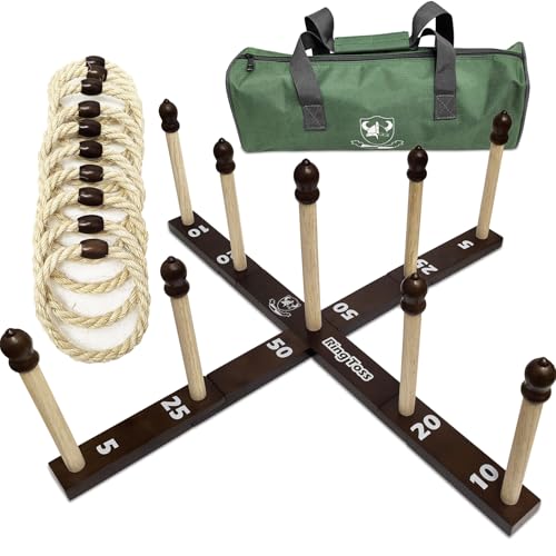 Jeu de lancer d'anneaux en bois durable, finitions soignées et étui