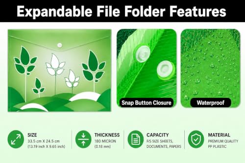 Image of Appropriate FS Size Envelope Document Folder Storage Case, Clear Plastic File Organizer with Snap Button, Floral Desgin Holder for Certificates, Papers & Stationery (Pack of 20)