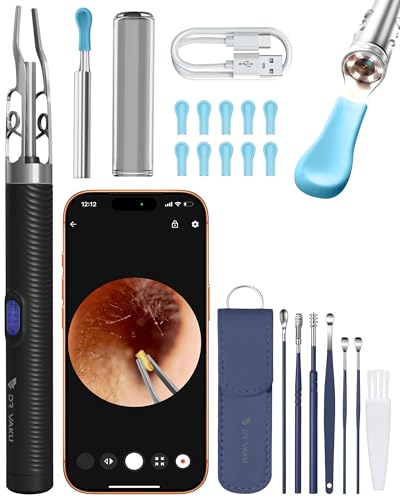 Image of DR VAKU CLENZIO PRO Earocam Earwax Removal Tool with Forceps & Extra Cleaning Kit (Set of 7) HD Camera Wifi Connection 6 LED Lights Endoscope Tool Ear Cleaner for iOS & Android + 11 Silicone Tips Free- Black