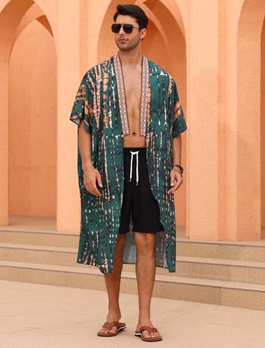 Men's Beach Open Front Cover Up Half Sleeve Floral Print Cover Up Kimono Cardigan Summre Robes Lightweight2