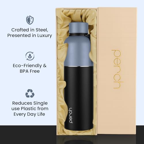 Image of Perch Zenith ISI Certified Hot & Cold Steel Water Bottle 1L | Vacuum Insulated Flask |BPA-Free Leakproof Bottle for Office, School & Gym |Gift Box|Birthday, Anniversary & Corporate Gift |Knight Black