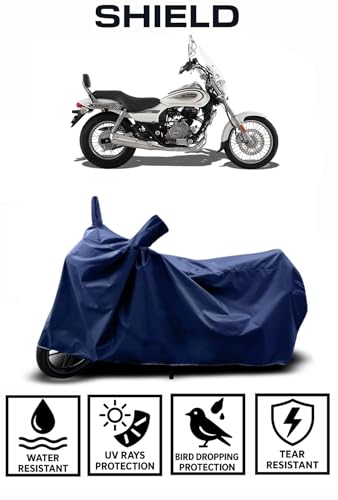 Image of Shield Heavy Duty Bike Cover for Bajaj Avenger Cruiser 220 | All-Season, Tear-Proof Fabric | with Side Mirror Pocket & Buckle Belt | Bajaj Avenger Cruiser 220 Bike Cover (Blue)